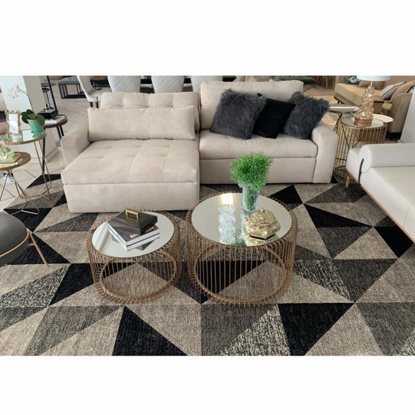 tapete para sala quarto redondo antuerpia 05 geometrico preto cinza edantex jetex 12