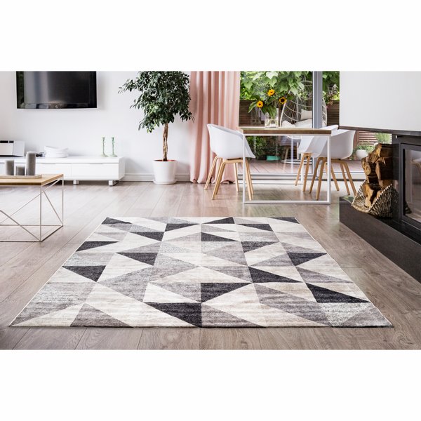 tapete para sala quarto redondo antuerpia 05 geometrico preto cinza edantex jetex