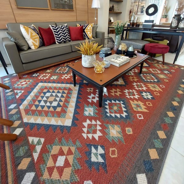 tapete para sala quarto varanda piscina area externa area interna aurora 06 vermelho kilim jetex 6